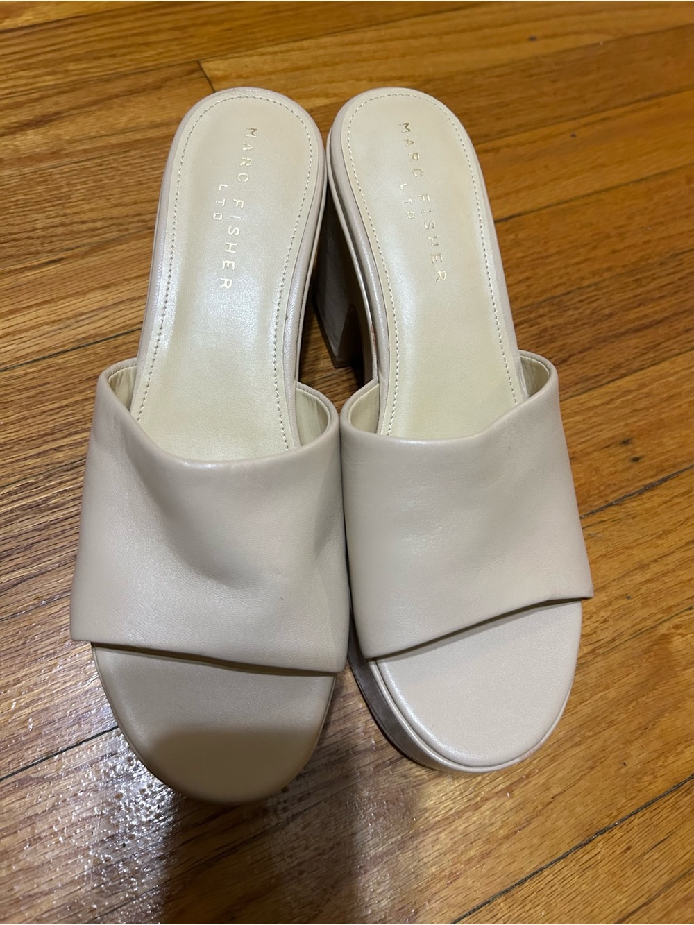 Marc Fisher LTD Forina Cream Leather Platform Slide Sandals Mules Womens 10M